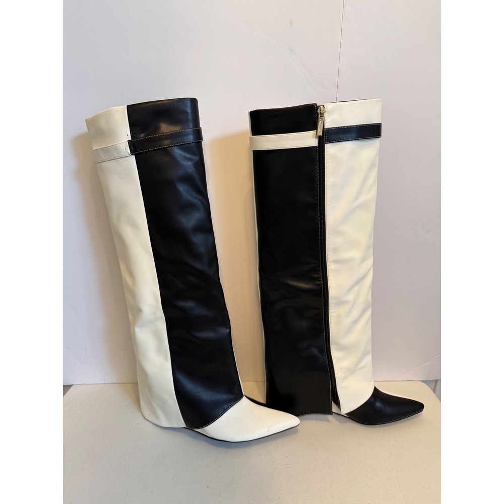 Cape Robbin Shark Padlock Black White Colorblock Knee High Boots Pointed Toe 10